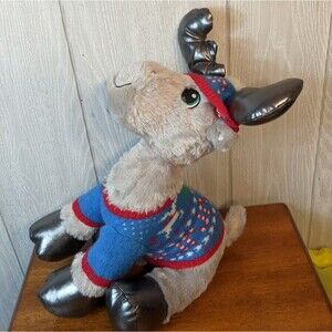 VTG Build A Bear Reindeer With Christmas Sweater Hat Silver Gray EUC